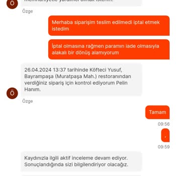 Migros Yemek-köfteci Yusuf Sipariş Teslim Edildi Gösterildi