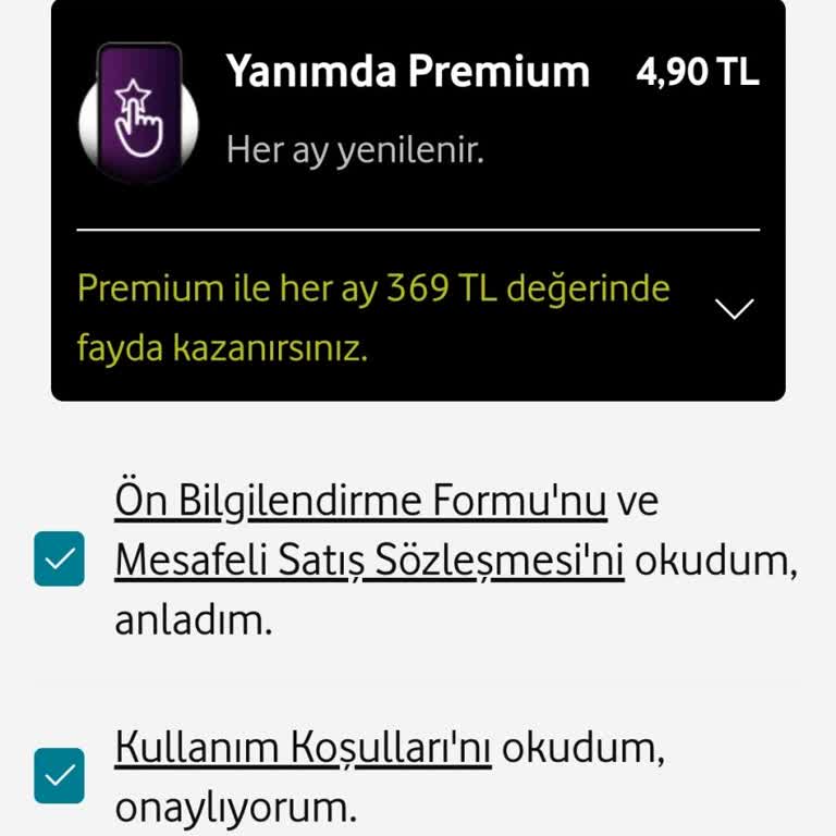 Vodafone Yanımda Premium Satın Alamama