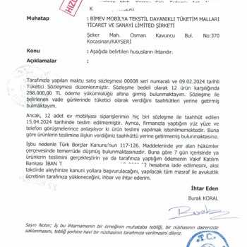 B**** Bellona Kayseri Firması İnsanları Bilerek Mağdur Ediyor