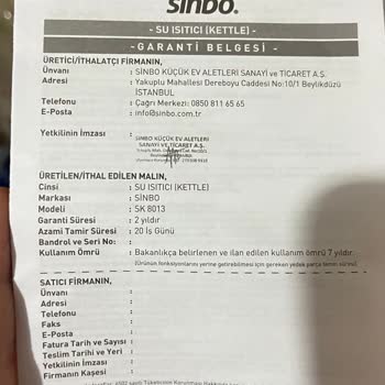 Sinbo Sk-8013 Kettle Pas Ve Plastik Kokusu