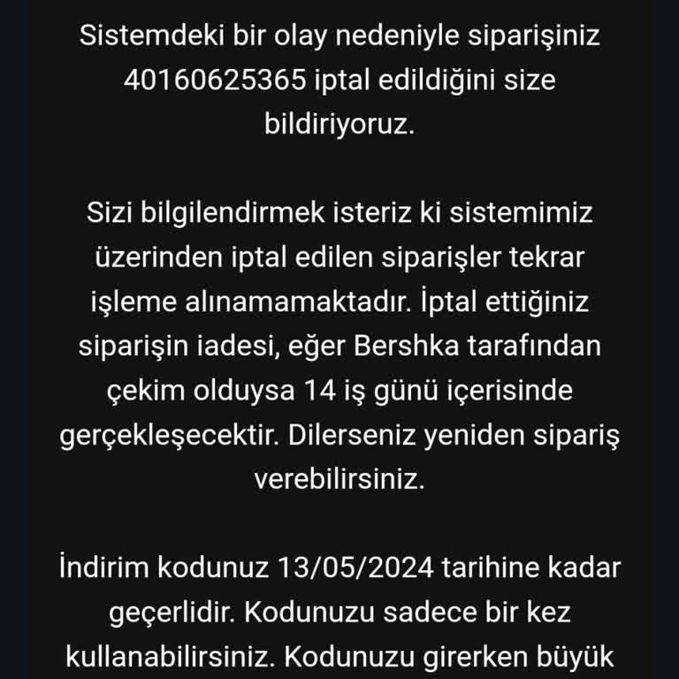 Bershka Sebepsiz Yere Sipariş İptali