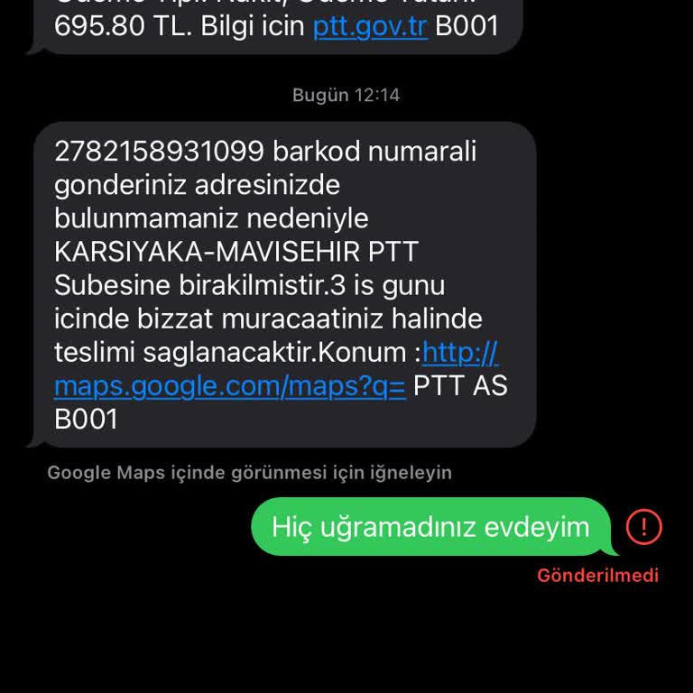 PTT Kargo Yalan Beyan "Müşteri Adresinde Değildi"