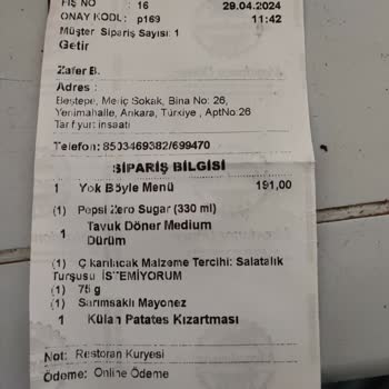Getir Yemek Siparişte Yanlış Fiyat
