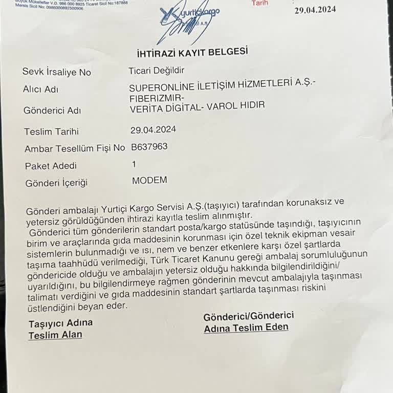 Superonline Superbox Modemi Yurtiçi Kargo'ya İade İstiyor, Zorla Belge İmzalatıyor