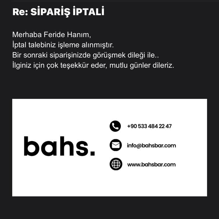 Bahs (Bahsbar) Bahs Siparişi İptal Etmiyorlar