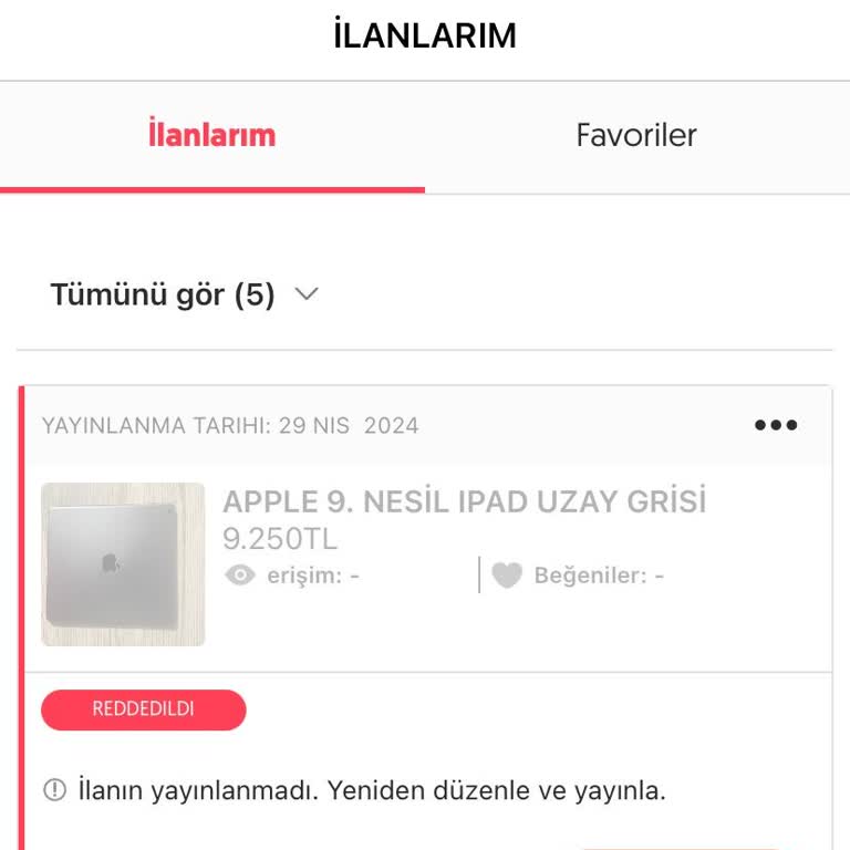 Letgo Sebepsiz Yere İlan Reddi