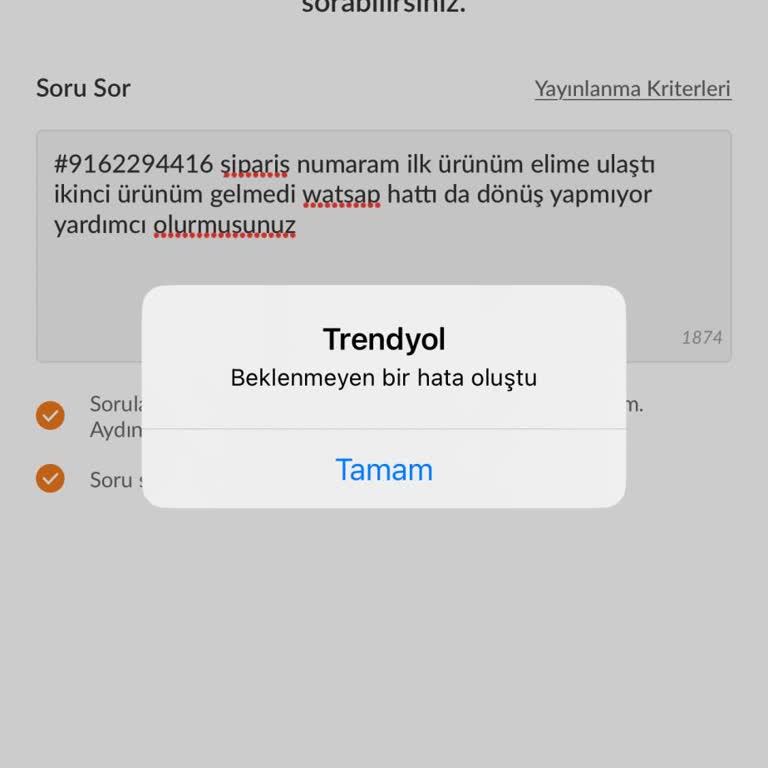 Trendyol Satıcı Soru Sor Hatası