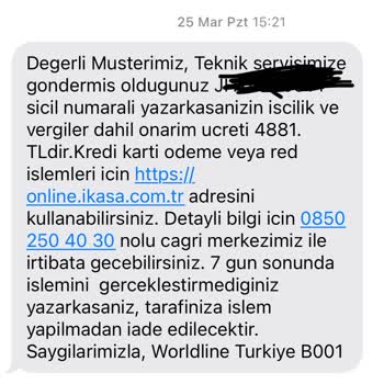 Worldline Wordline Servisi Bozduğu Cihazdan Ücret Talep Ediyor