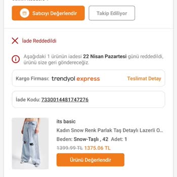 Trendyol İade Ettiğim Ürünün Parsını İade Etmiyor Beni Mağdur Etti