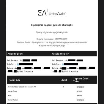 Www.emineaydin.com.tr Üzerinden Yapılan Alışverişin Pişmanlığı