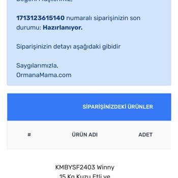 Ormana Mama Ürün Teslimatının Yapılmaması