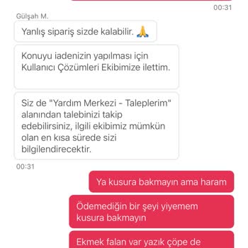 Yemek Sepeti Yanlış Ürün Gönderi İade Yapılmaması
