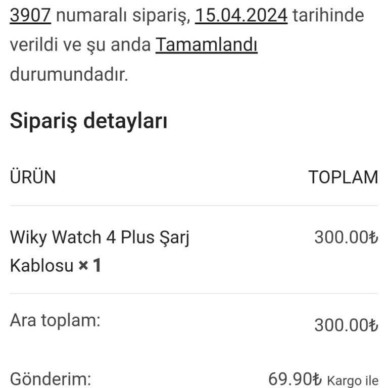 Wiky Watch Şarj Kablosunu İade Almıyor