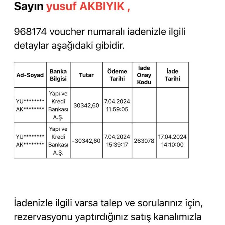 Setur İade İşlemini Gerçekleştirmiyor.