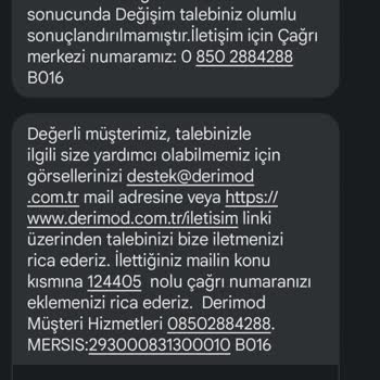 Derimod Deri Mont İade Ve Değişim Talebi