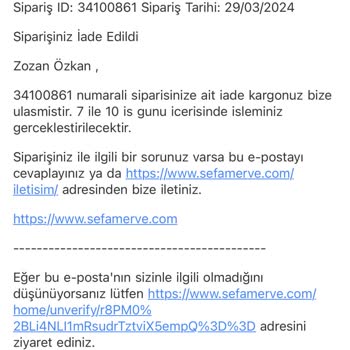 Sefamerve İadem Neden Yatmıyor