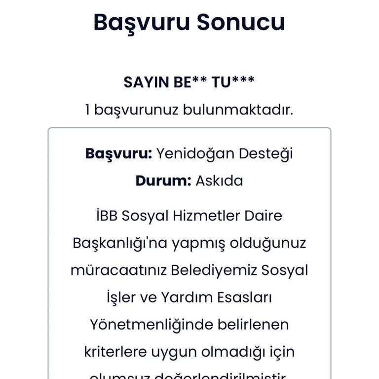 İBB Yenidoğan Bebek Paketi Yardımı İçin Başvurumuz Kabul Edilmedi