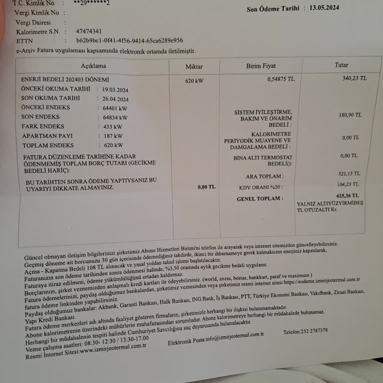 İzmir Jeotermal İzmir Balçova Jeotermal Faturası