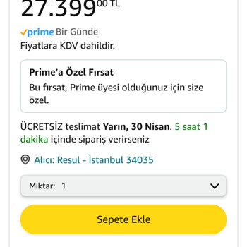 Amazon Siparişten 2 Gün Sonra 1.307₺ İndirim Yapılması