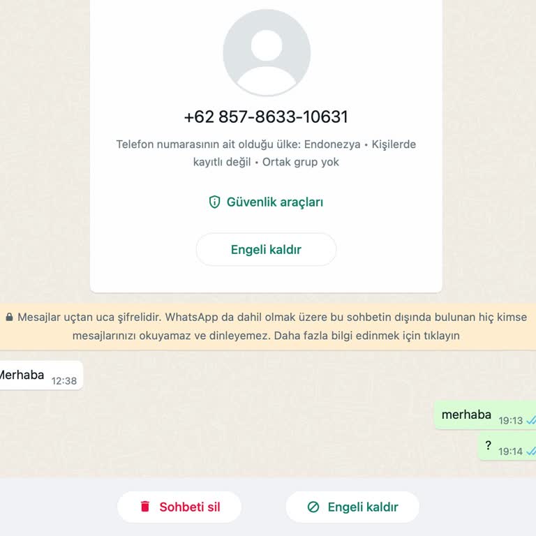 WhatsApp Yabancı Numaradan Gelen Mesaj