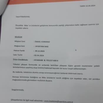 Nike Krampon Dişi Tabandan Ayrıldı. Sportinn Ve Nike Soruna İlgisiz