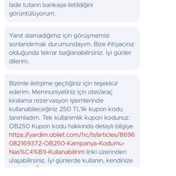 Obilet Para İademi Alamadım