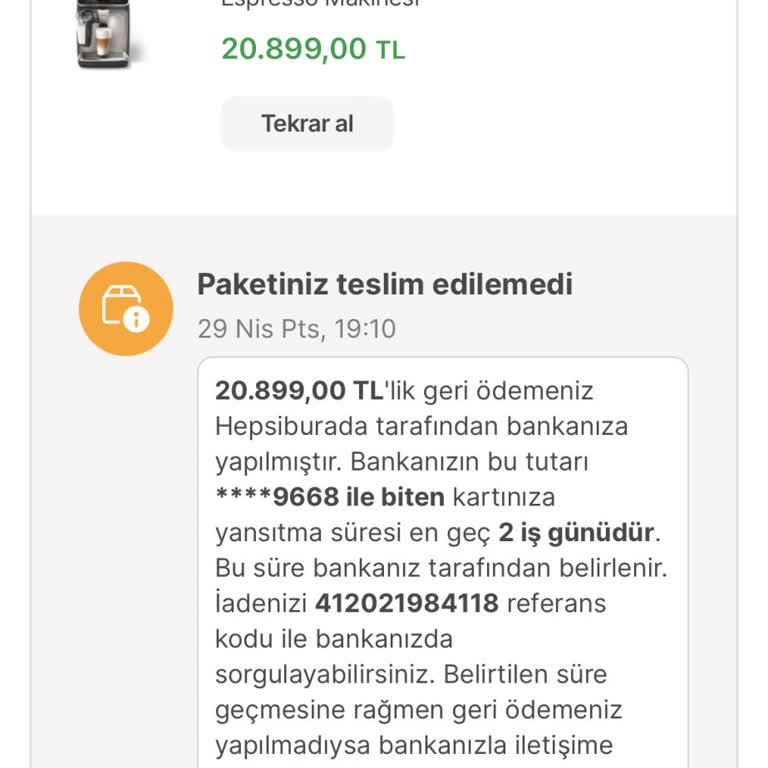 hepsiJET Keyfiyetten Teslim Edilemedi Diye İade Süreci Başlatılan Sipariş