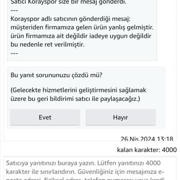 Koray Spor Stoğu Biten Ürün Yerine Farklı Ürün Gönderiyor