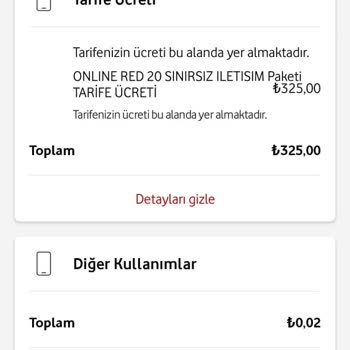 Vodafone Mobil Faturalandırmada Gösterilen Ücret Dışında Faturalama.