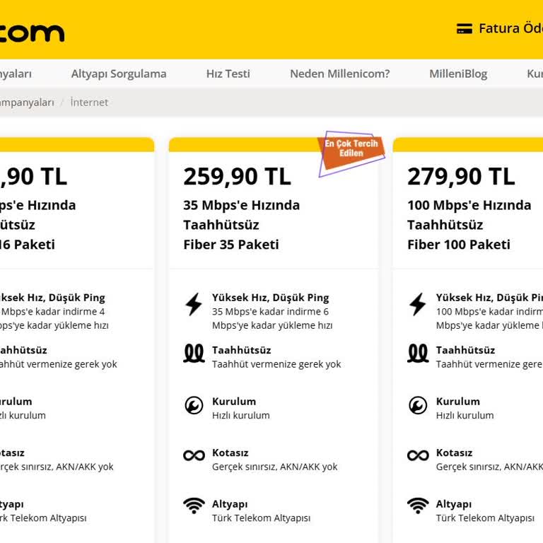 Millenicom Eski-Mevcut Aboneye Yüksek Fiyat Tarifesi