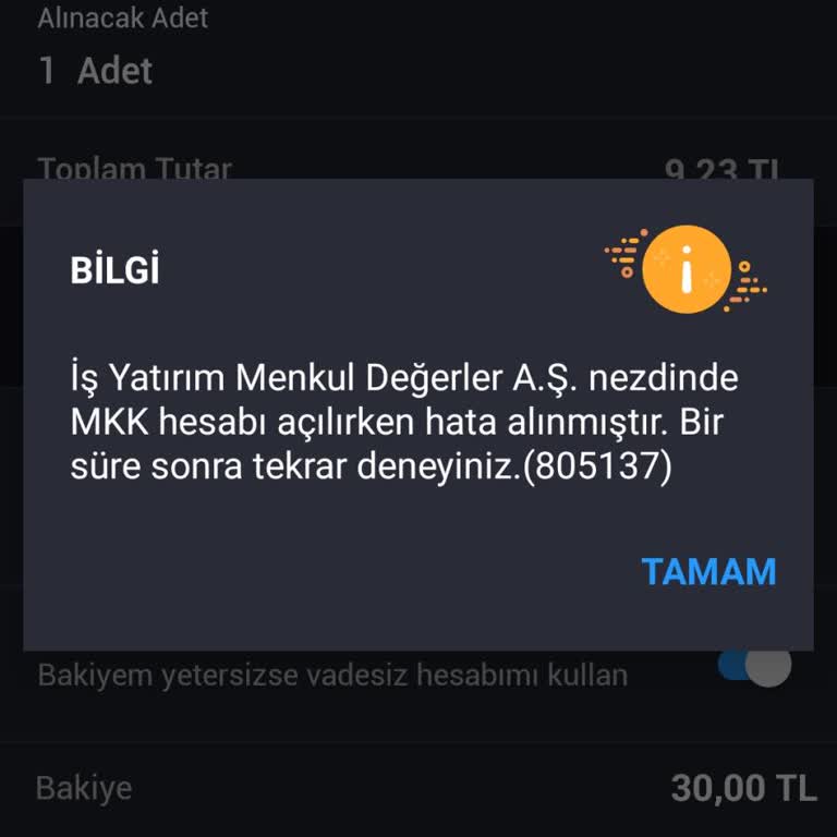 İş Yatırım Menkul Değerler MKK Hesabı Açılırken Hata Alınmıştır