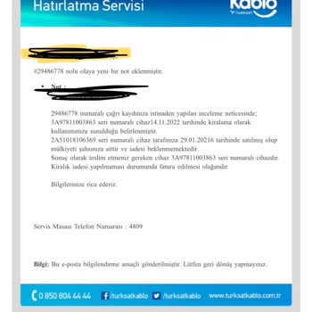 Kablo Net TÜRKSAT Modem İadesi Seri No Uyuşmaması