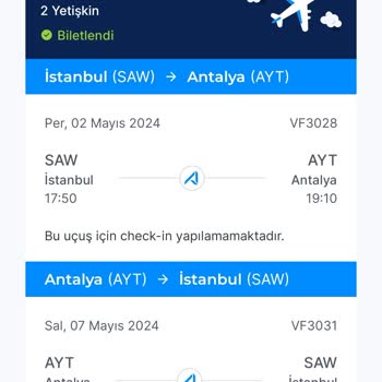 Ajet Ve THY PNR Kodları Farklı Check In Yapamıyorum