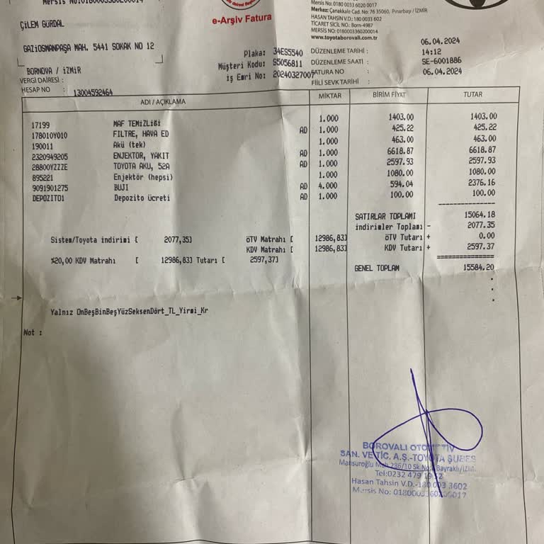 Borovalı Otomotiv İzmir Borovalı Toyota Servisi Eksik Tamirat