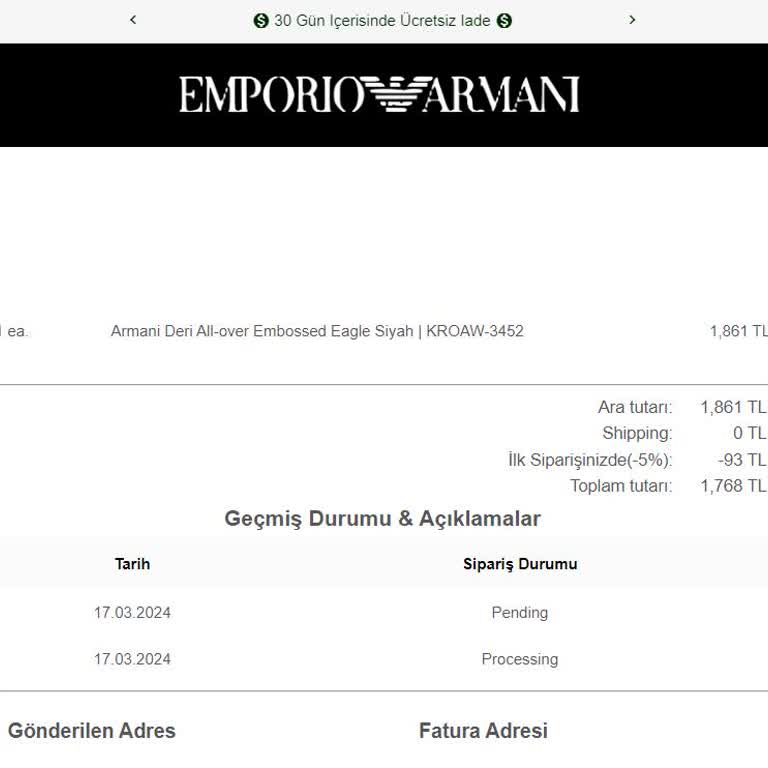 Armaniturkiye.com.tr Siparişim Gönderilmiyor