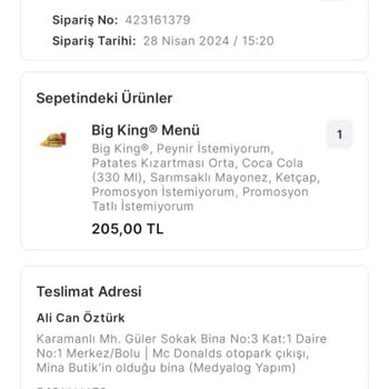 Burger King Ve Migros Yemek Gelmeyen Yemeğin Ücretinin Alınması