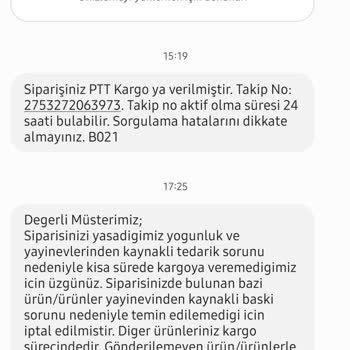 PTT Kargo Takip Numarası Göndermedi.