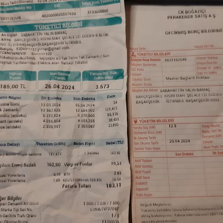CK Boğaziçi Elektrik 3 Gün Gecikme İçin Gelen İhtarname