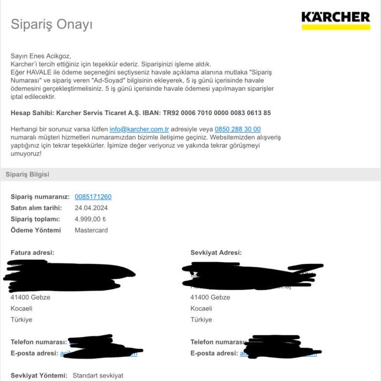 Karcher Turkiye Siparişi Kargolamıyor