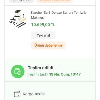 Hepsiburada Teslim Edilemeyen Karcher SC 3 Deluxe Buharlı Makine