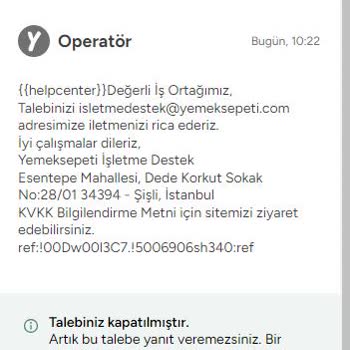 Yemeksepeti Ticari Ünvan Değişikliği Talebi