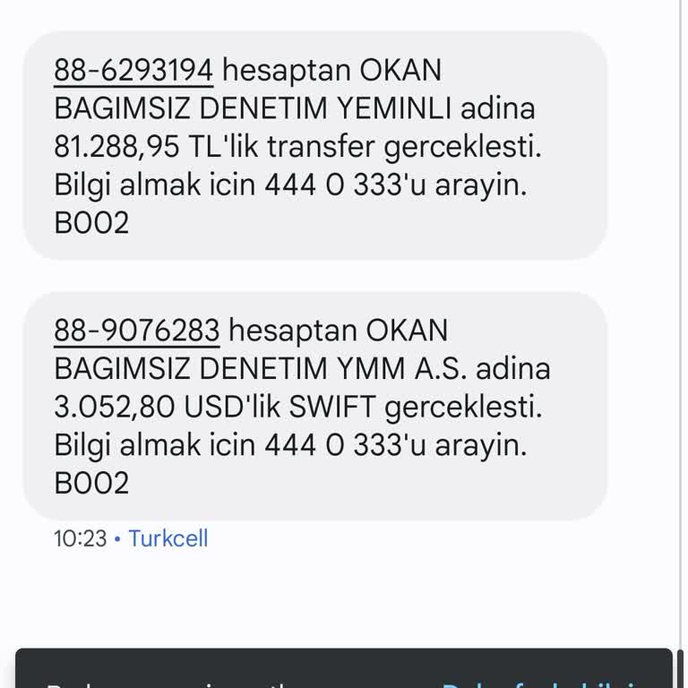 Garanti Bankası Para Transferi Mesajı