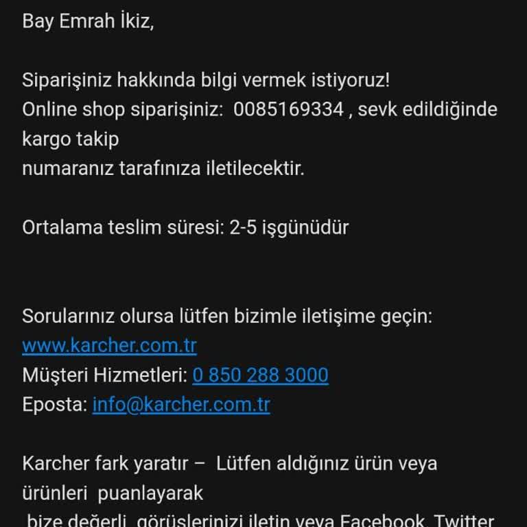 Karcher Kargo Süresi Gecikmesi