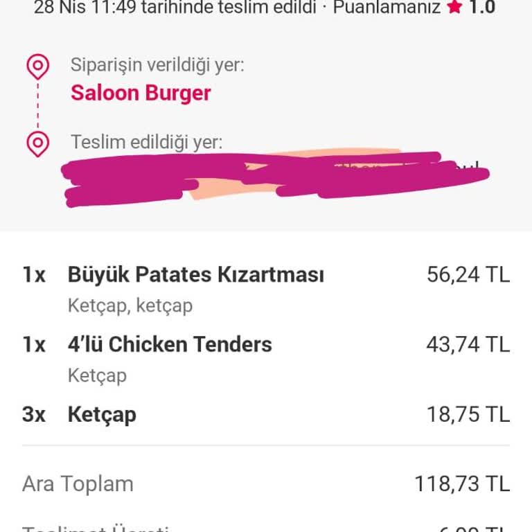 Saloon Burger Ve Yemek Sepeti Mağduriyeti