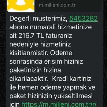 Millenicom Benim Onayım Olmadan Abone Yaptı. Fatura Oluşturdu.