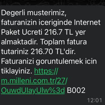 Millenicom Benim Onayım Olmadan Abone Yaptı. Fatura Oluşturdu.