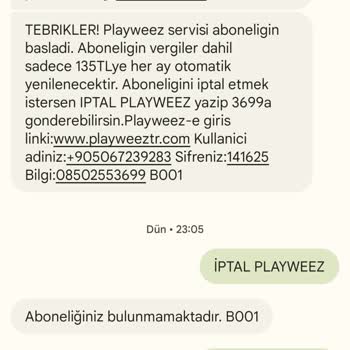 Bilgim Olmadan Yapılan Playweez Aboneliği