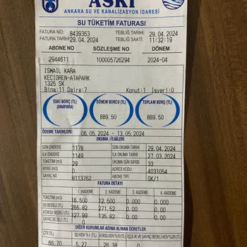 Ankara ASKİ Yüksek (Su) Faturası