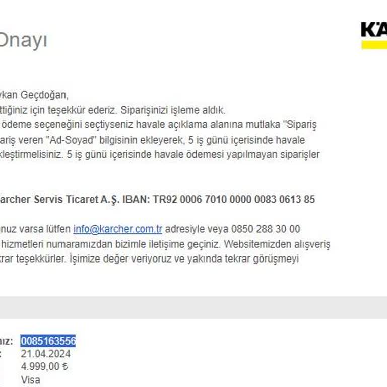 Karcher Sitesi Online Mağazasından Satın Aldığım Ürüne Ulaşamıyorum!