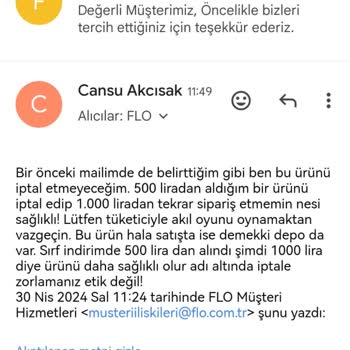 2407404141 Numaralı FLO Mağazacılık Sipariş Sorunu Hk.